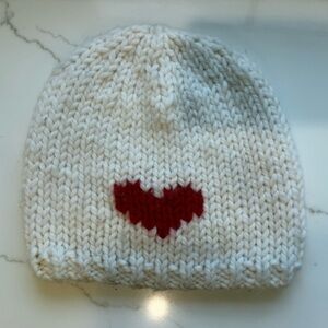 GOGO White Knit Beanie with Red Heart